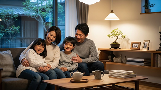 リビングでくつろぐ家族